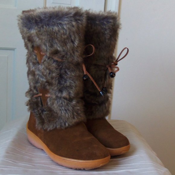 Oscar Sport Tall Brown Suede Boots With Faux Fur sz 37 - Picture 6 of 16
